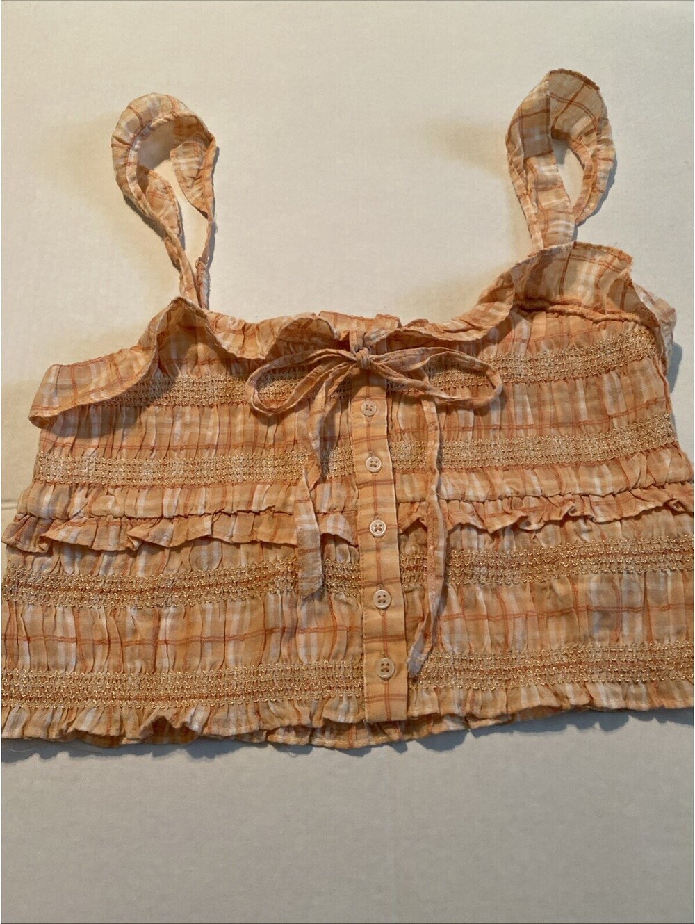 American Eagle Cropped Smocked Tank Top Orange XS